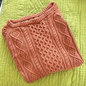 Orange LL Bean Signature Cotton Cable Knit Sweater M